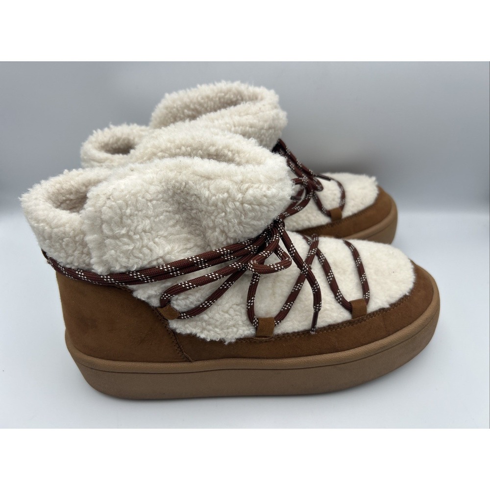 Shearling Suede Womens 9 Faux Lined Platform Bootie Boots Lace Winter Old Navy